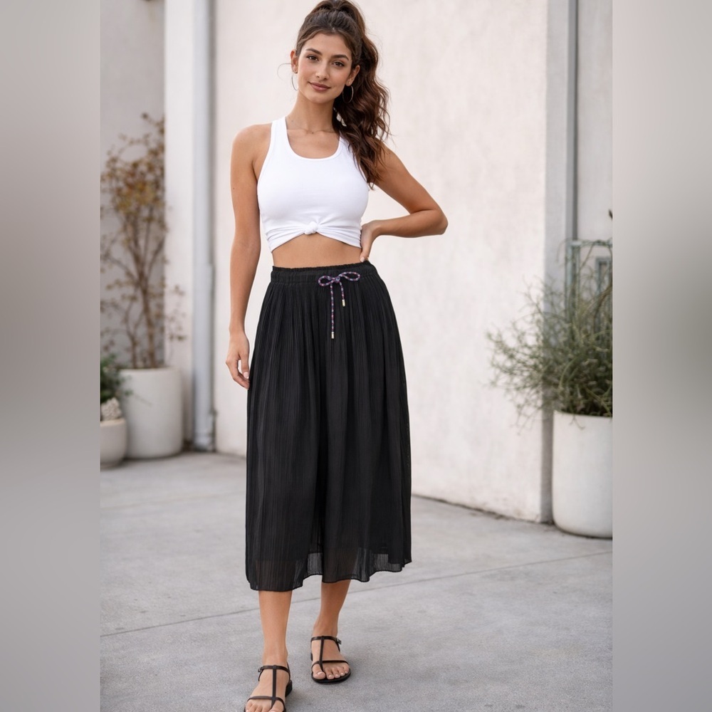 See U Soon Anthropologie Sz 6 Black Pleated Midi Skirt